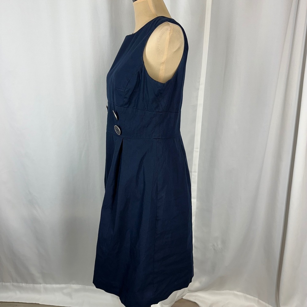 Talbots Petites Womens 10P Navy Cotton Stretch Button Waist Dress - Picture 5 of 15